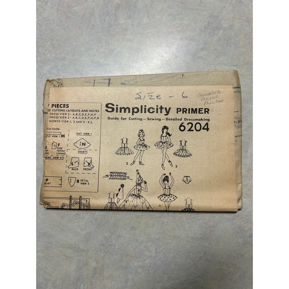 Vintage 1965 Simplicity Primer Pattern #6204 Girls Ballet Costumes‎ Size 6